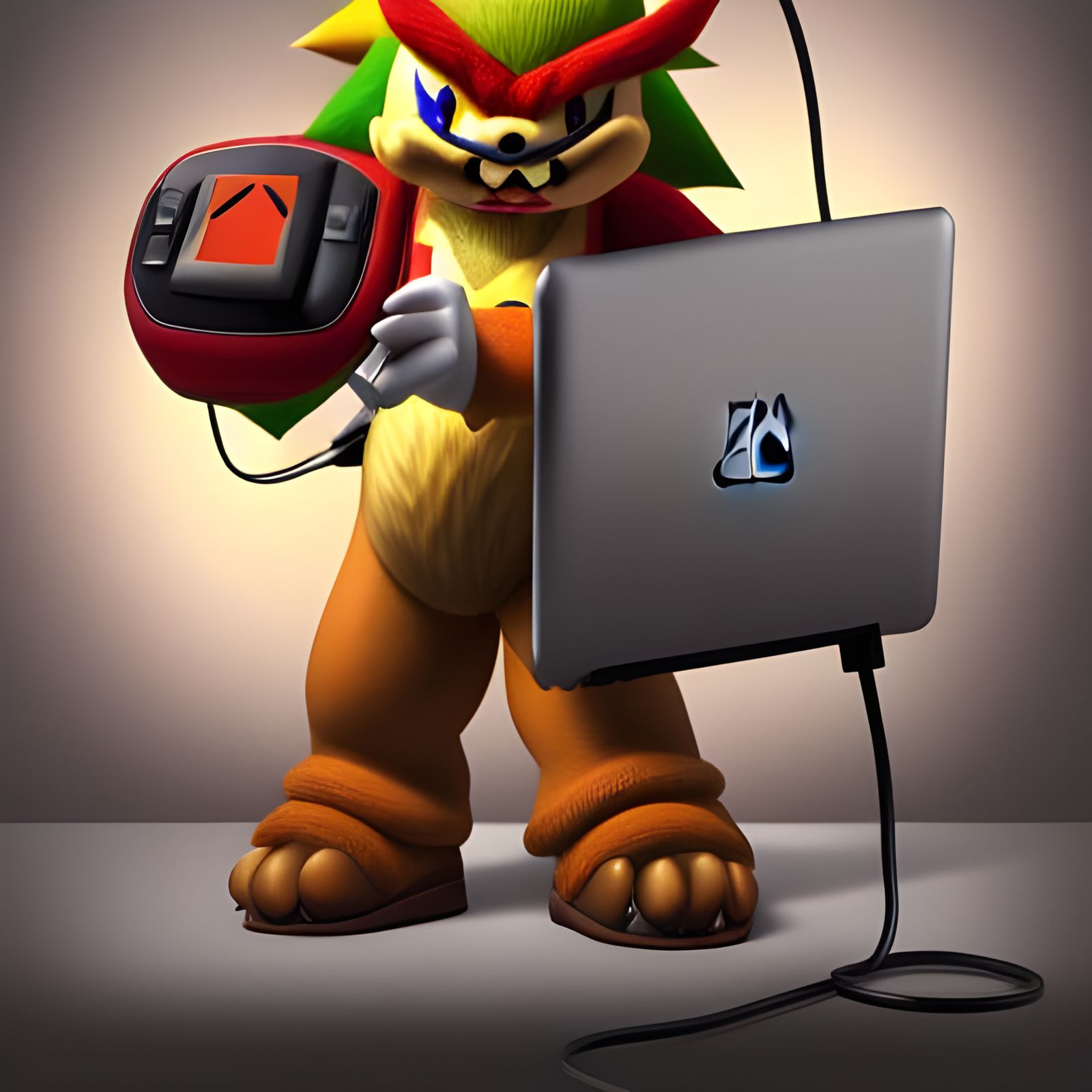 King Bowser with Laptop: 3D Digital Art