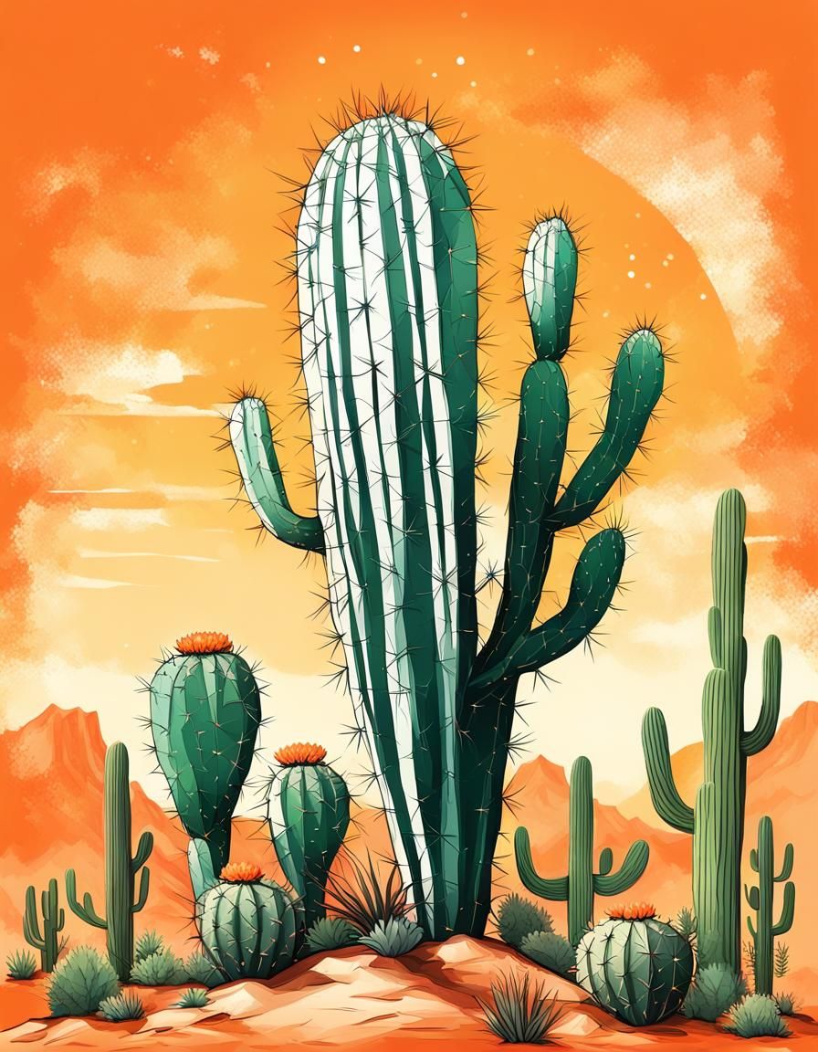 Cactus on Orange: Fantasy Art Sketch