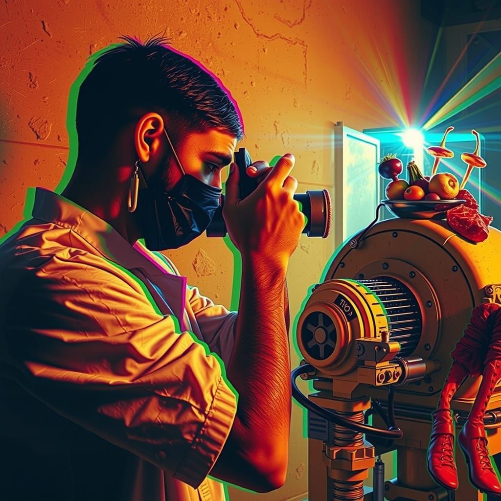 Inverted Color Photo of Mad Scientist's Meat Machine