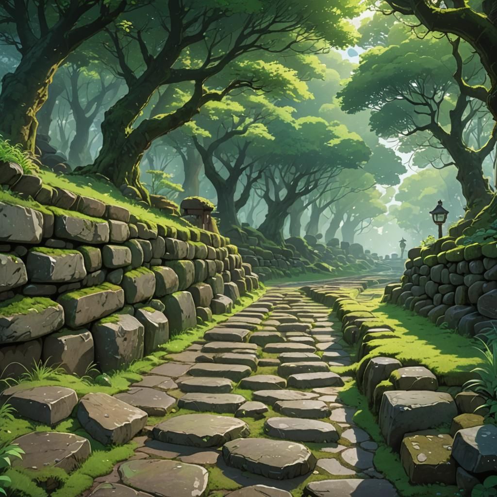 Cobblestone Path in Anime Style by Makoto Shinkai
