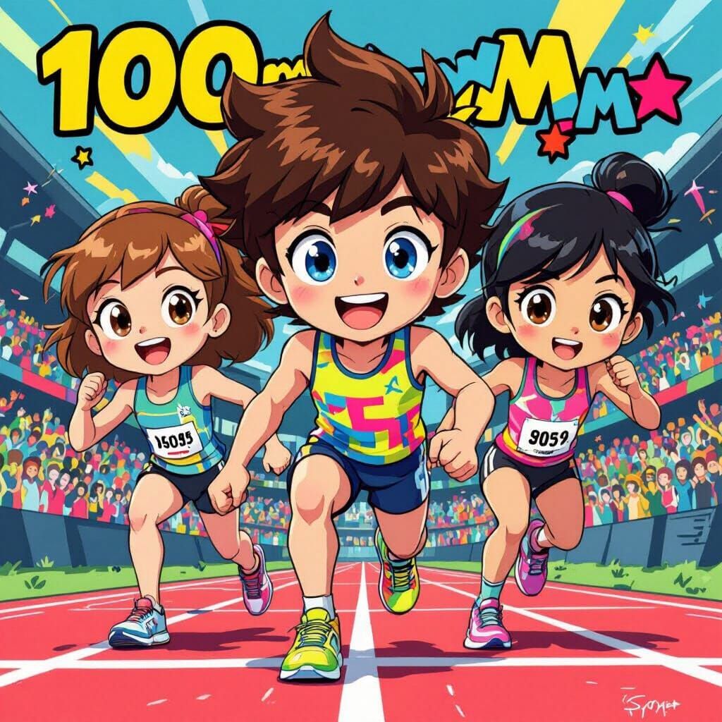 Kids Sprinting: Energetic Art Inspired by Character Design