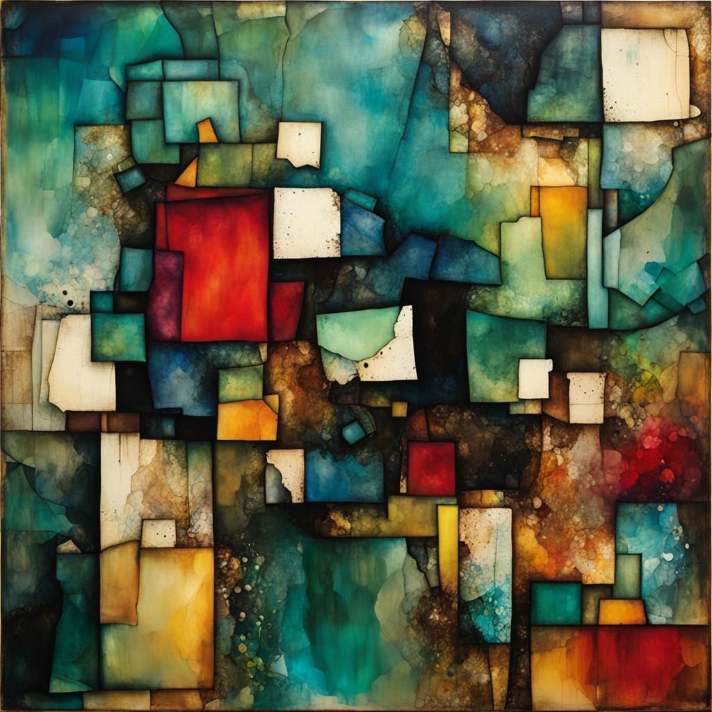 Seaside Cubism in Alcohol-Ink Mixed Media