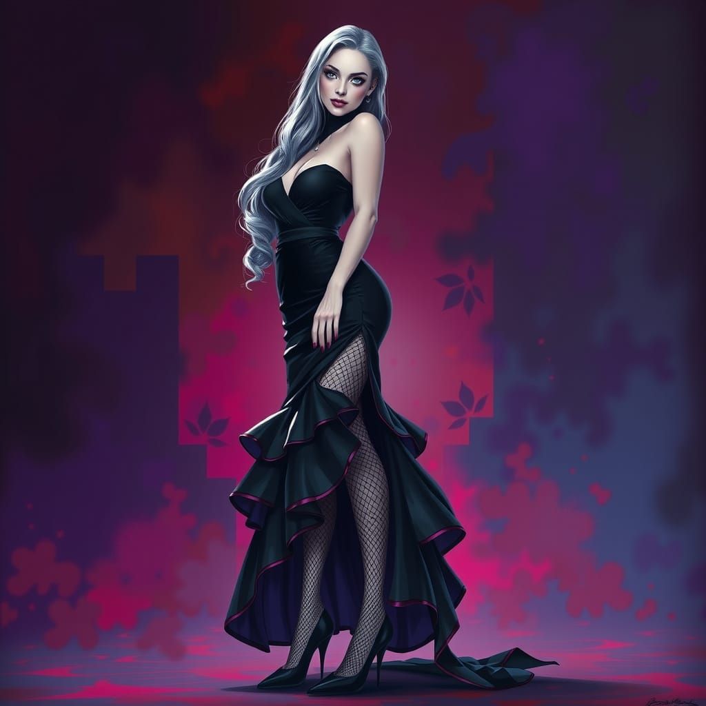 Dark Fantasy Seductress in Cyberpunk Attire