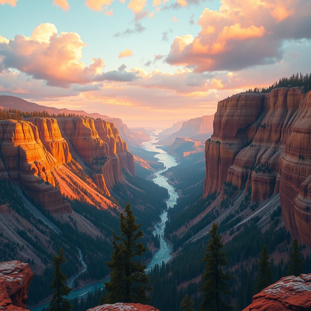 Vibrant Yellowstone River Overlook in Triadic Colors