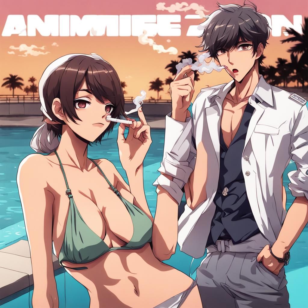 Cartoon of Stylish Boys Smoking in Anime Style