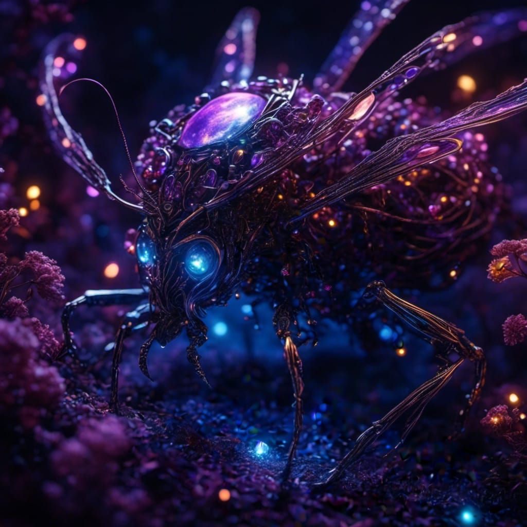 Disturbing Alien Insect in a Glittery Fantasy Nest