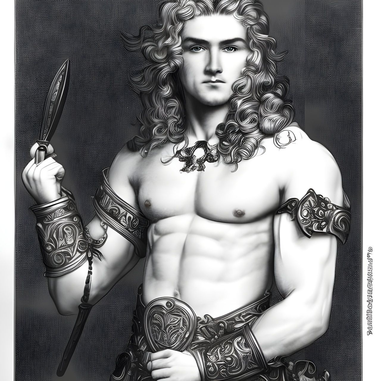 Handsome Irish God Warrior Portrait in Art Nouveau Style