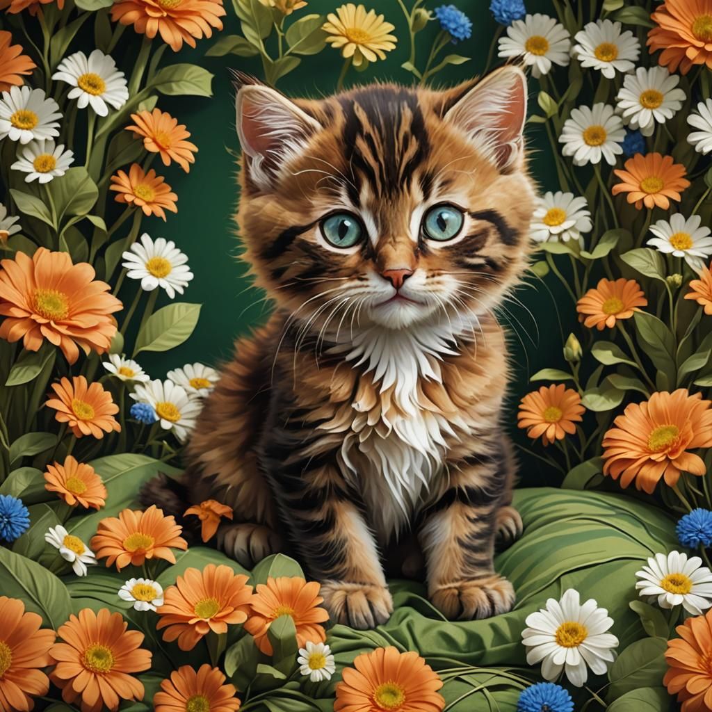 Kitten with Orange Thread: Eerie Digital Art