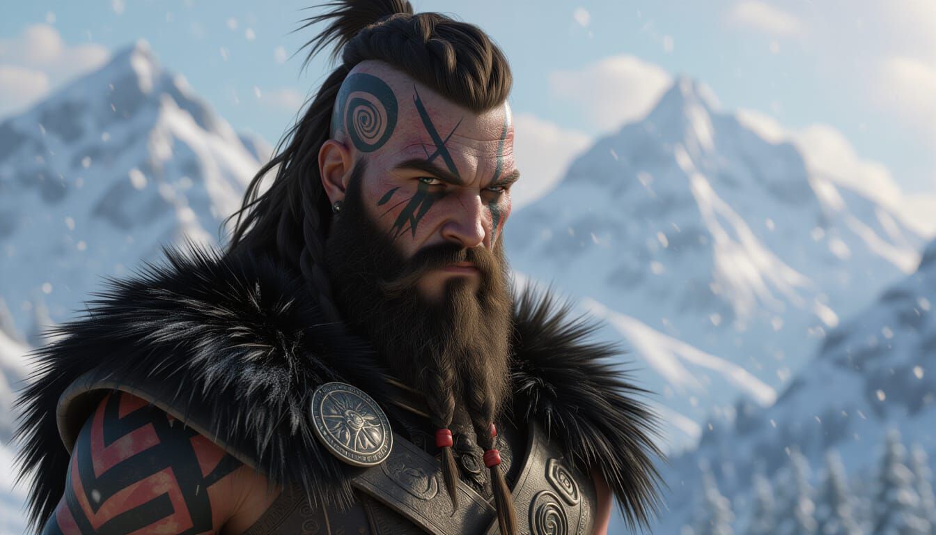 Epic Winter Viking Warrior in High-Fantasy Style