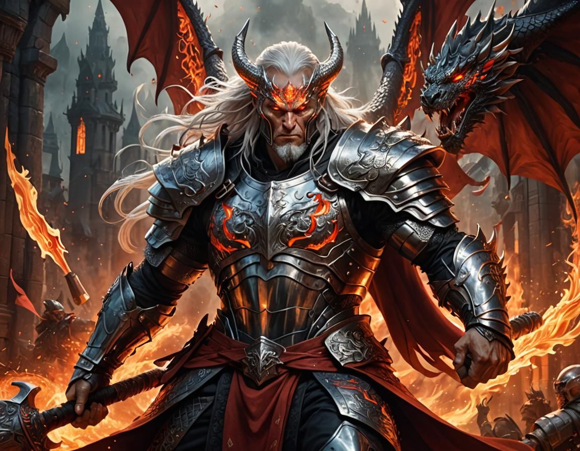 Epic Fantasy Warrior with Flaming Hammer in Digital Art