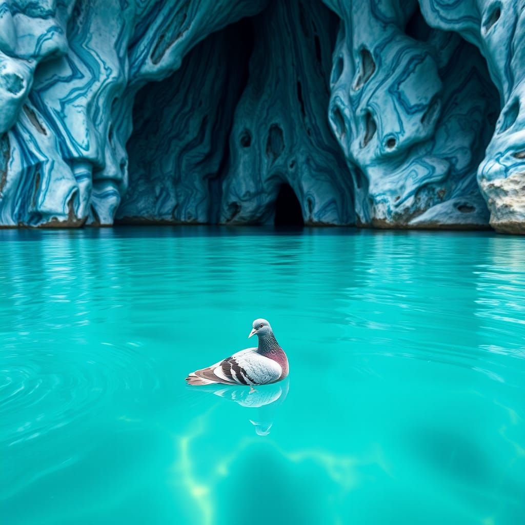 Majestic Pigeon in Ethereal Marble Caves