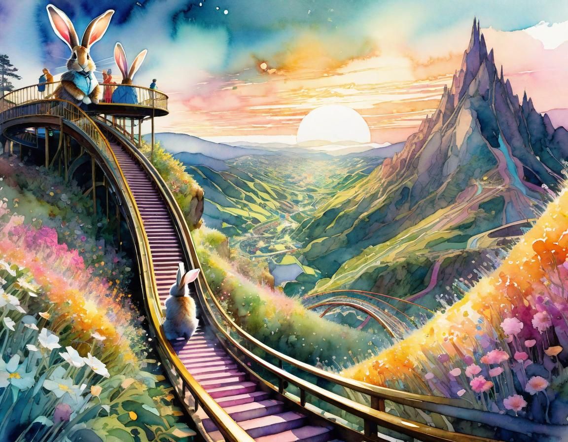 Rabbit Theme Park: Whimsical Watercolor Wonderland