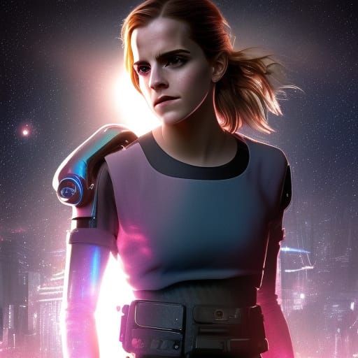 Emma Watson as Sci-Fi Hero in Cyberpunk Galactic Art