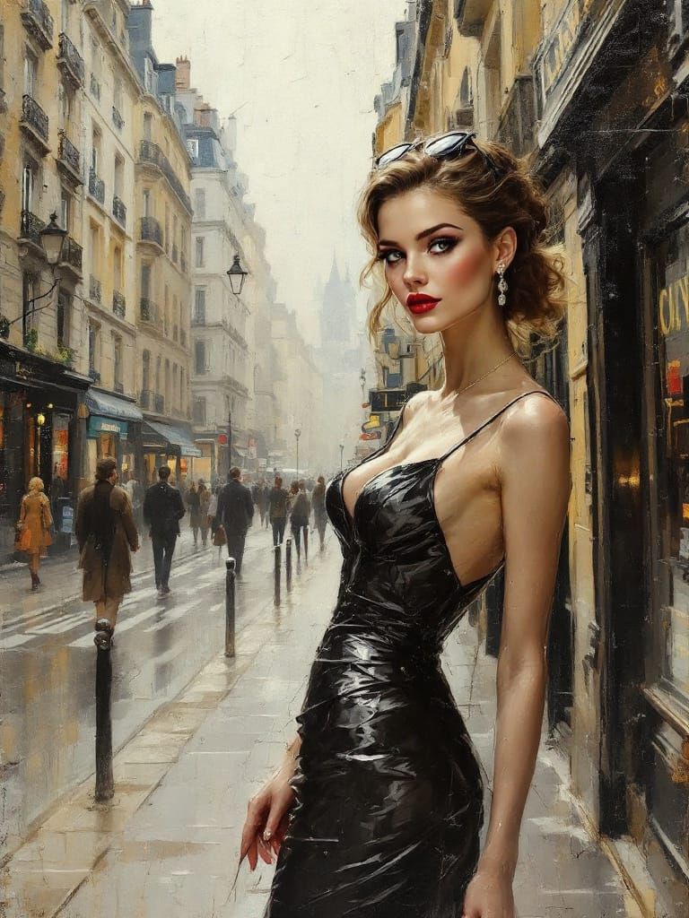 Parisian Pin-Up Girl in Monet Caillebotte Encaustic Style