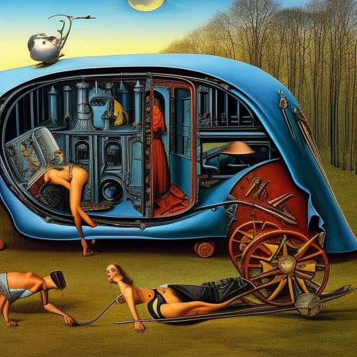 Steampunk Ambulance Car Inspired by Bosch and Dali