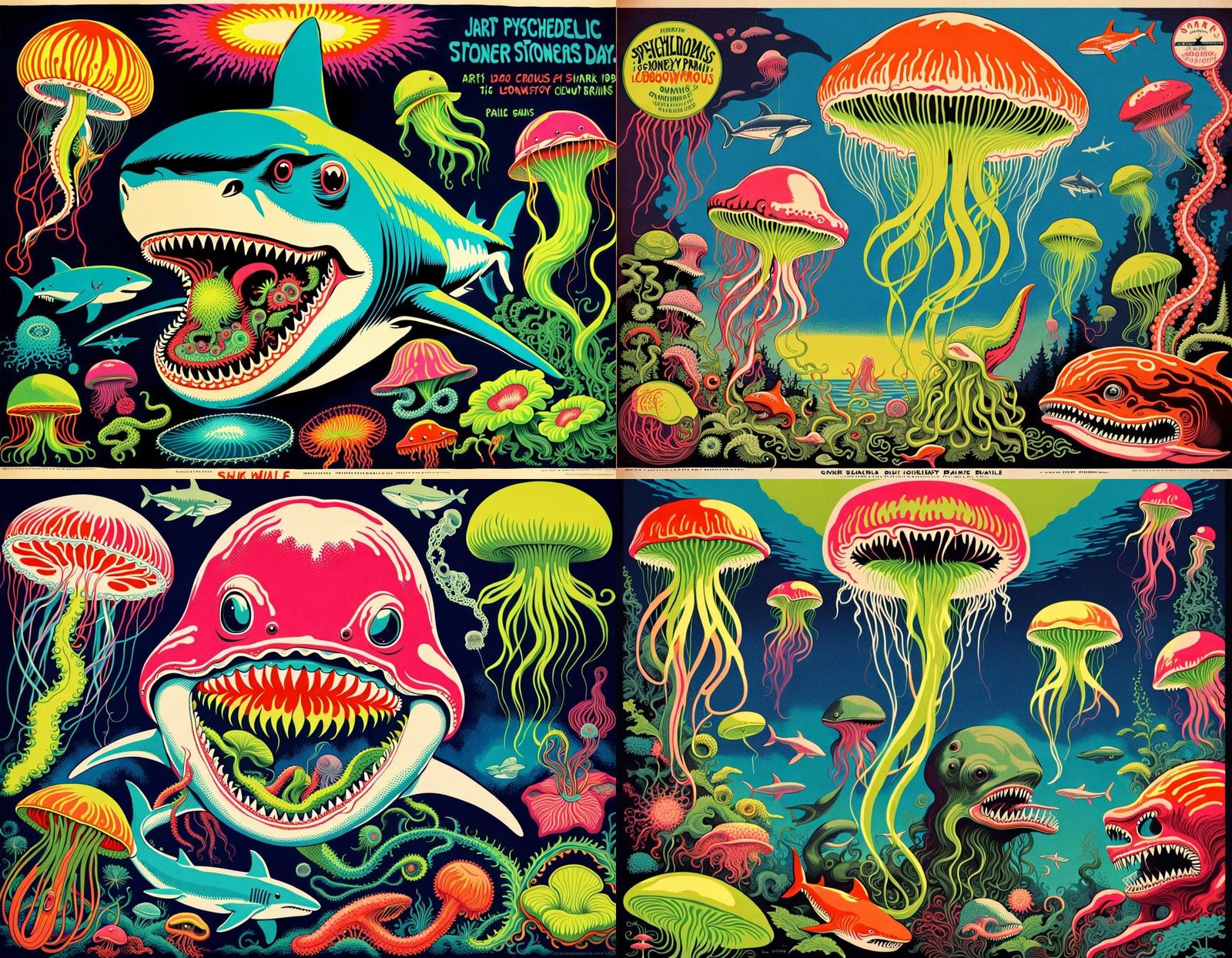 Psychedelic 1960s Poster Art: Shark, Jellyfish, Whale