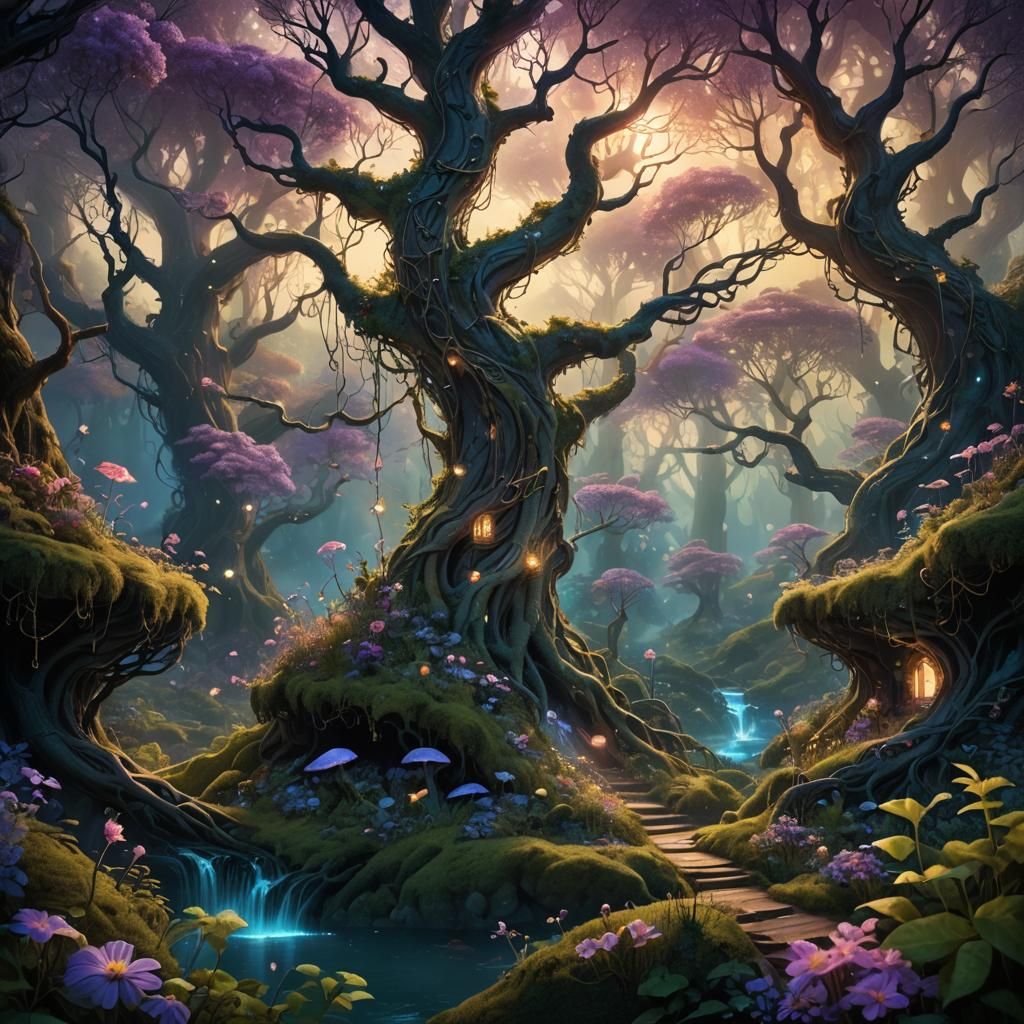 Enchanted Glowing Forest in Matte Painting Style