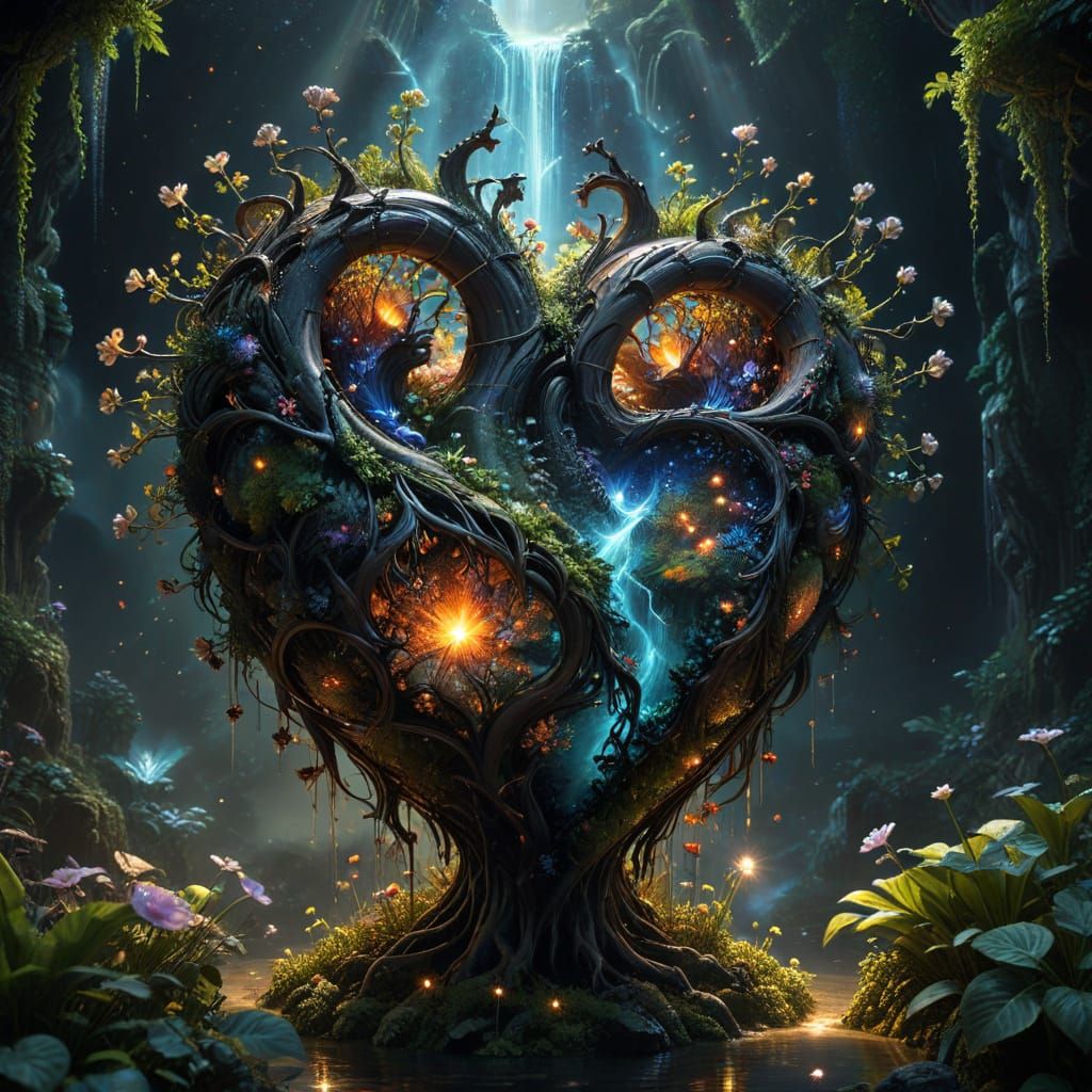 Ethereal Heart Nebula with Celestial Garden