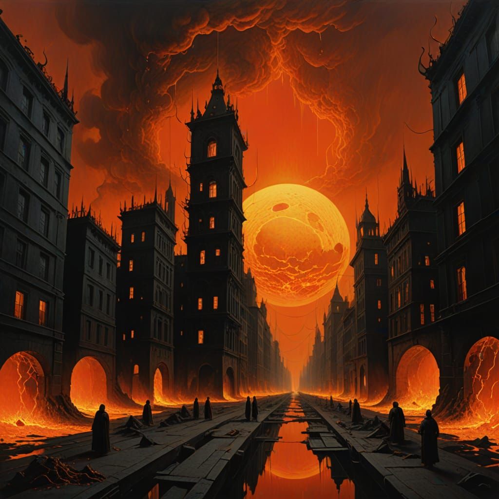 Dystopian City Engulfed in Molten Gold: Digital Art