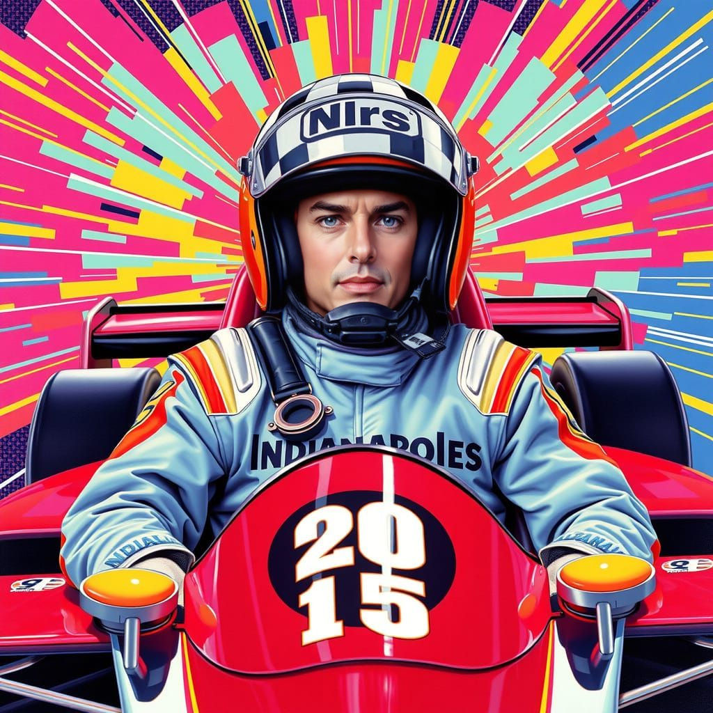 Retro IndyCar Driver in 80s Indy 500 Attire