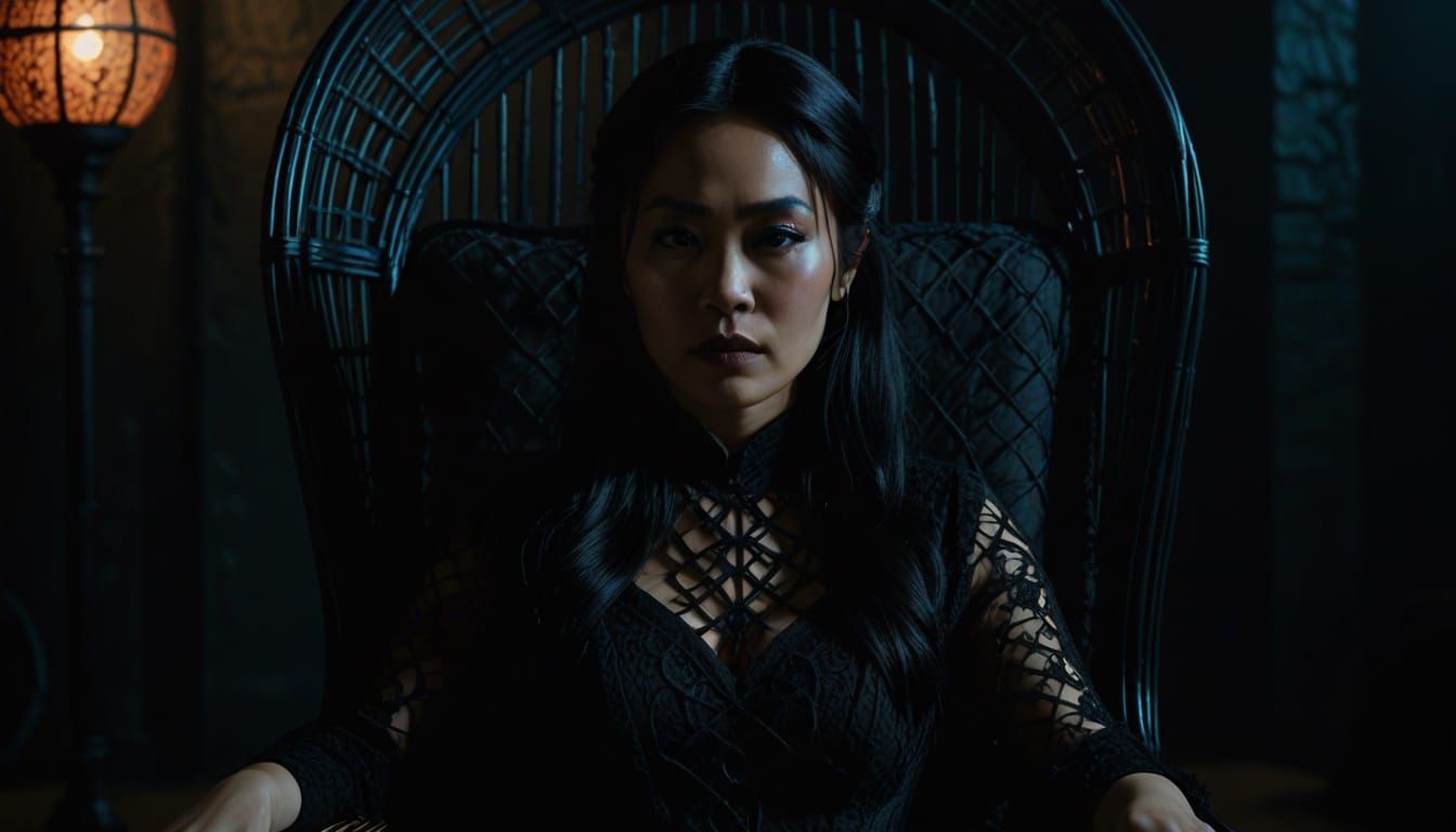 Ominous Gothic Asian Woman in Dark Cinematic Portrait