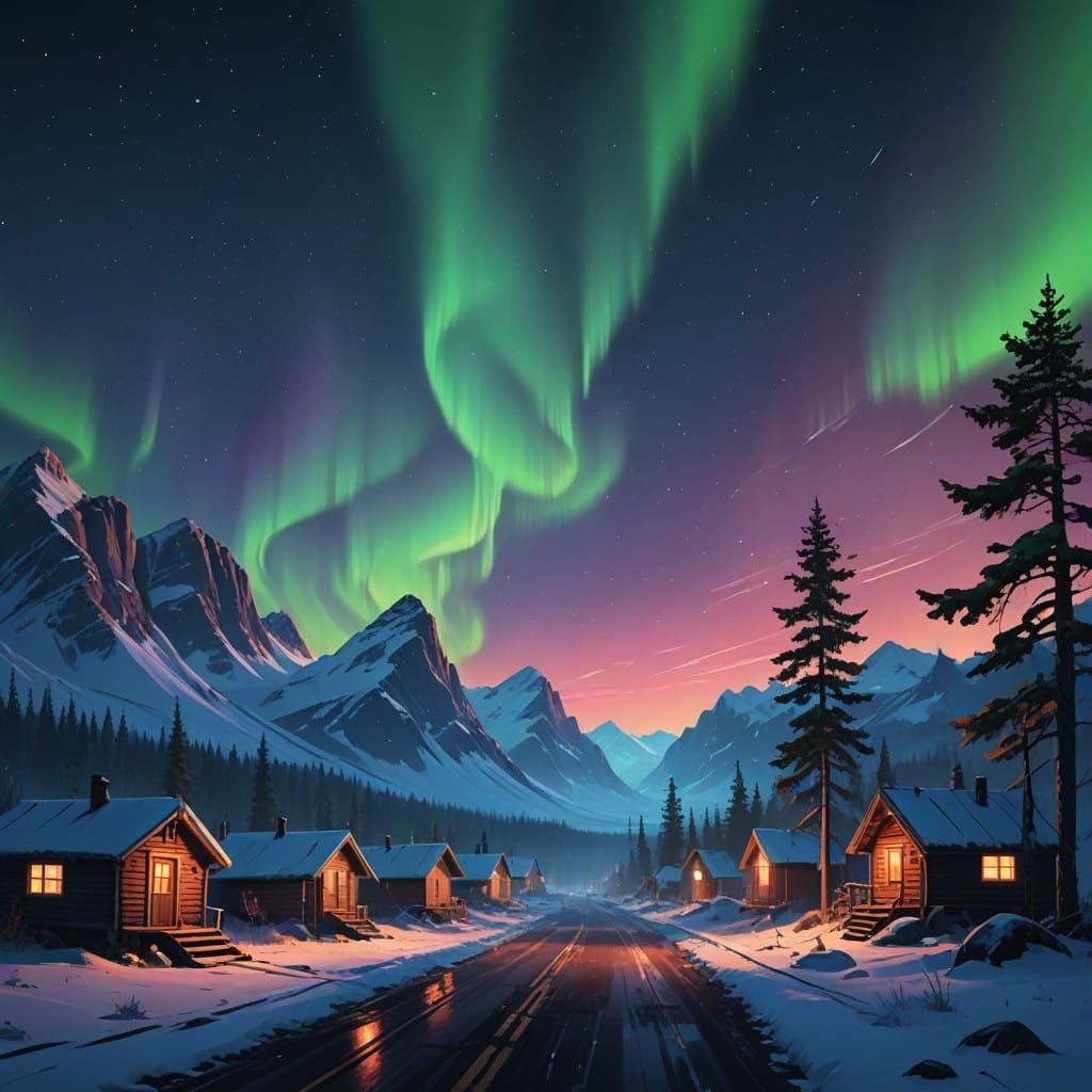 Northern Lights Dawn in Whimsical Fantasy World