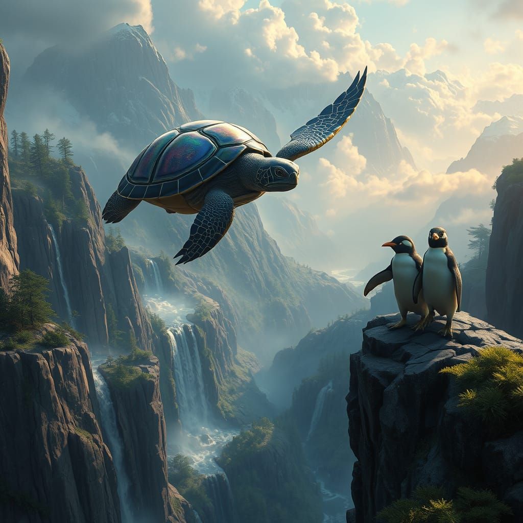 Ethereal Turtle Soars Through Whimsical Fantasy Realm