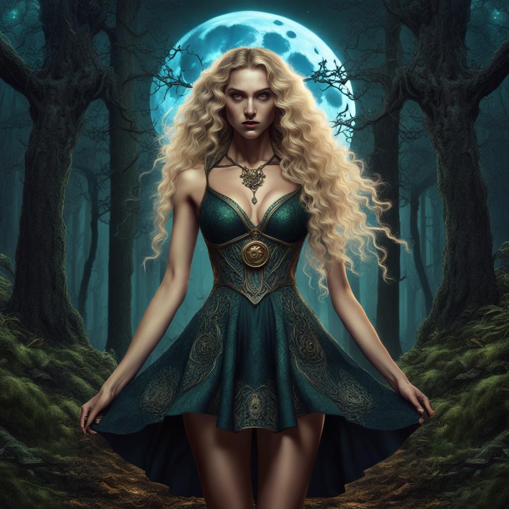 Nature Witch Under the Moon: Fantasy Concept Art