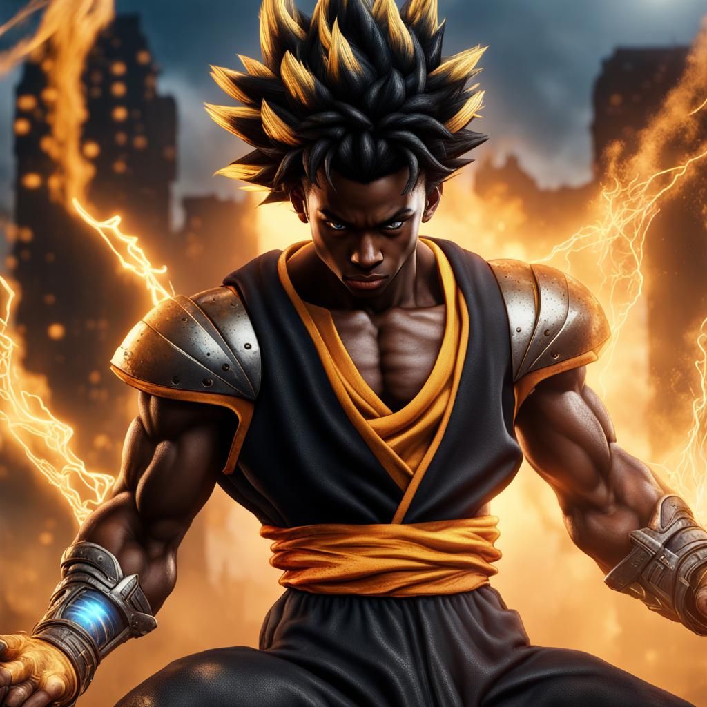 Black Teenage Super Saiyan in Detailed Fantasy Art