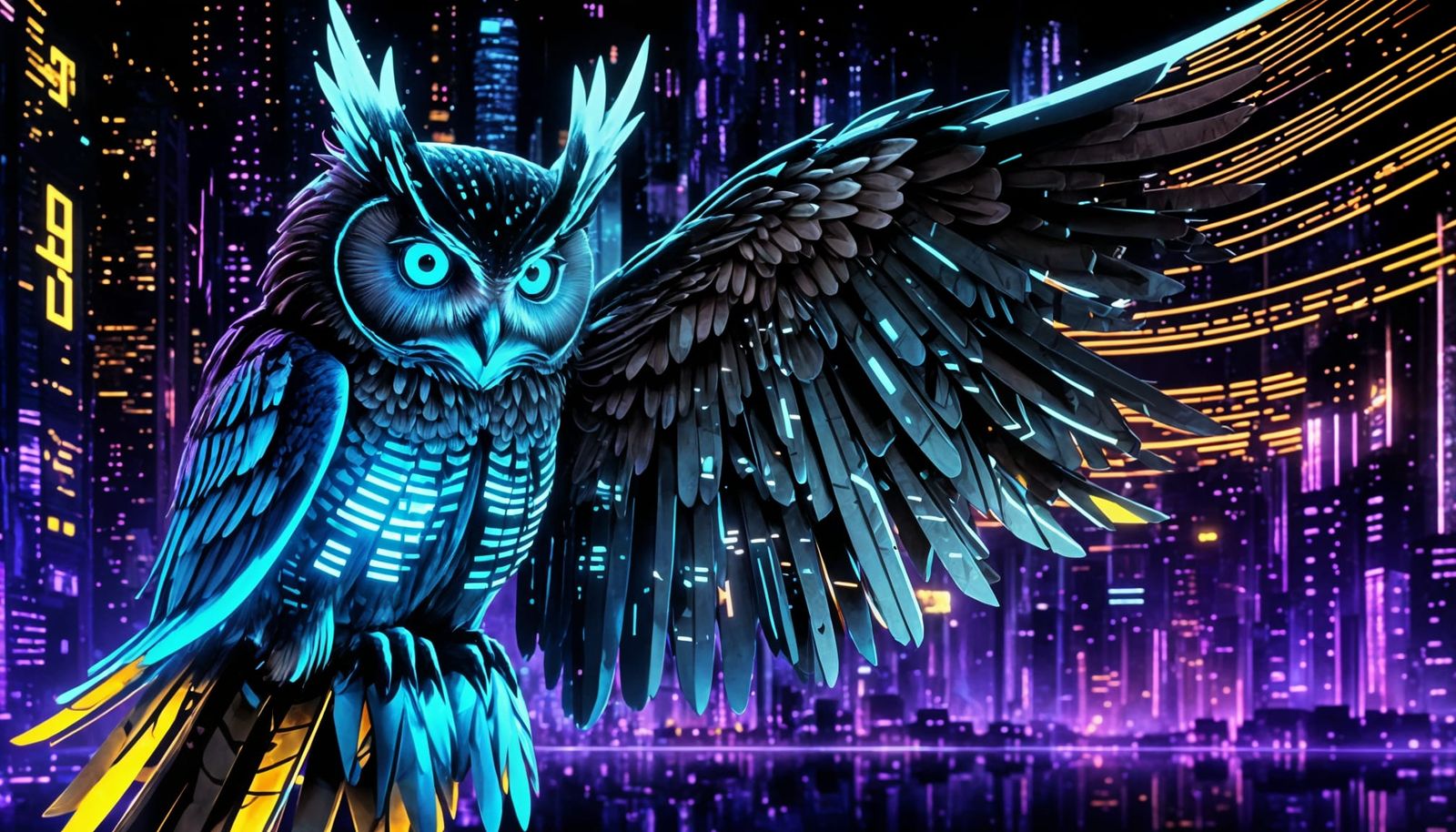 Binary Owl Ascends Over Ruined Cityscape