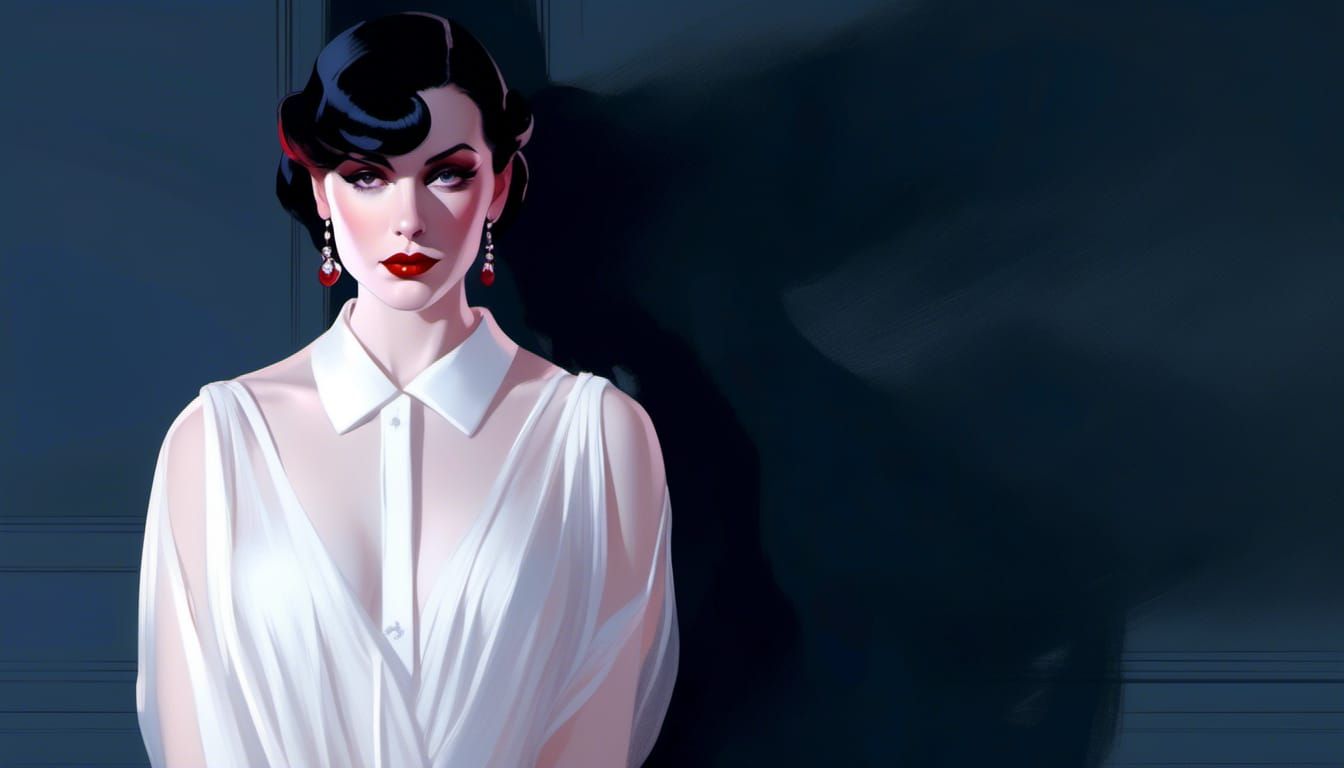 Noir Vampiress Portrait in Digital Art Style