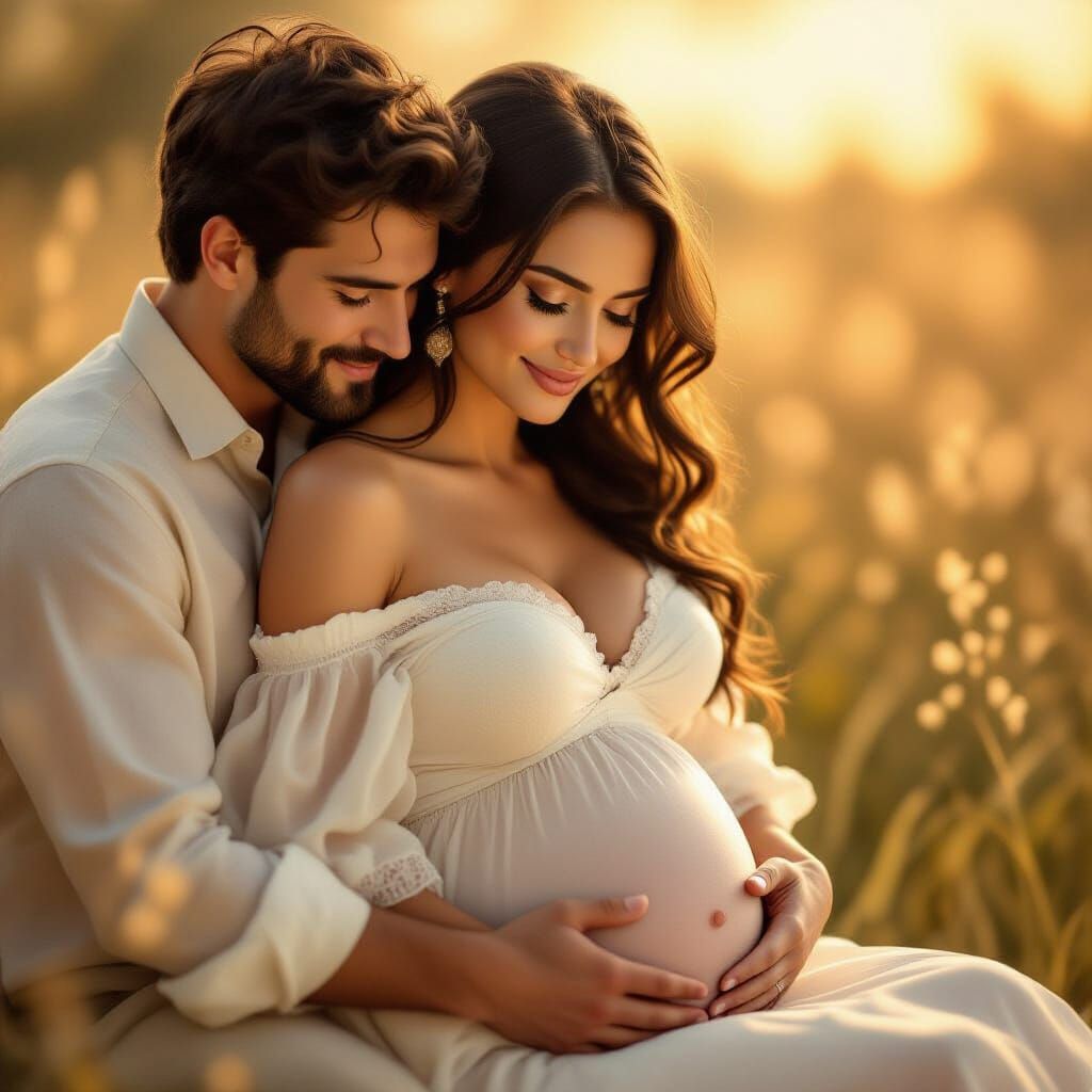 Loving Couple Embraces in Golden Hour Light