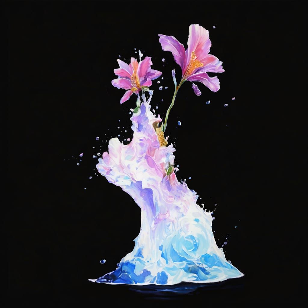 Jubilant Flowers and Face in Pointillist Style