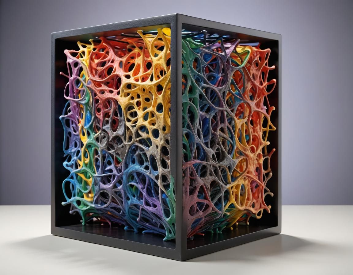 Abstract 3D Cube Sculpture in Pollock Style