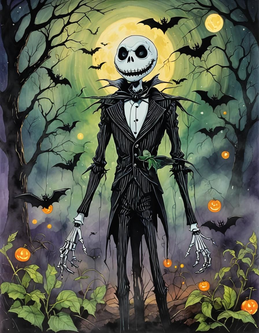 Jack Skellington in Neverland: Palette Knife, Alcohol Ink