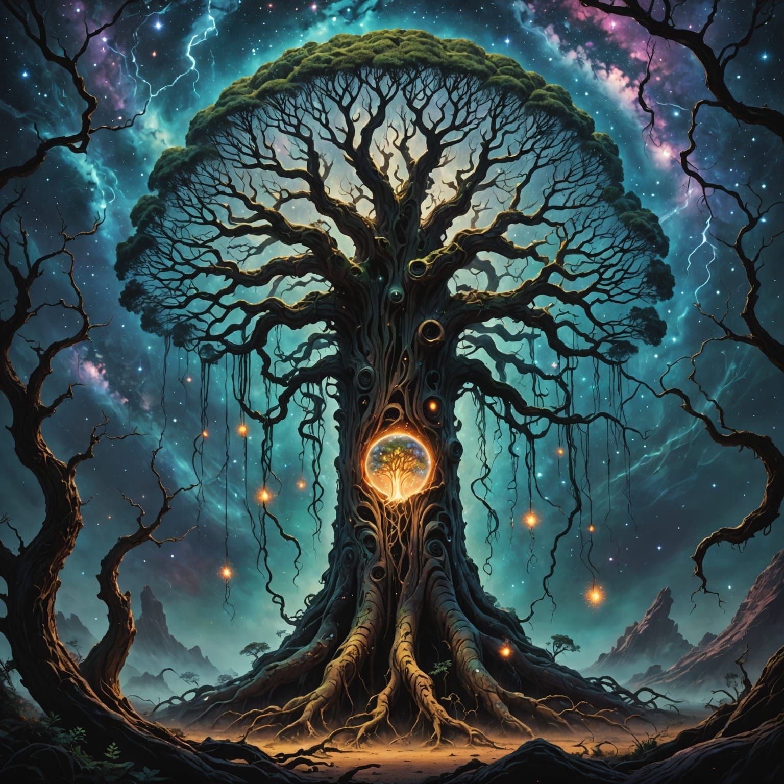 Cosmic Tree Roots in Nebula, Alien Hieroglyphs Glow