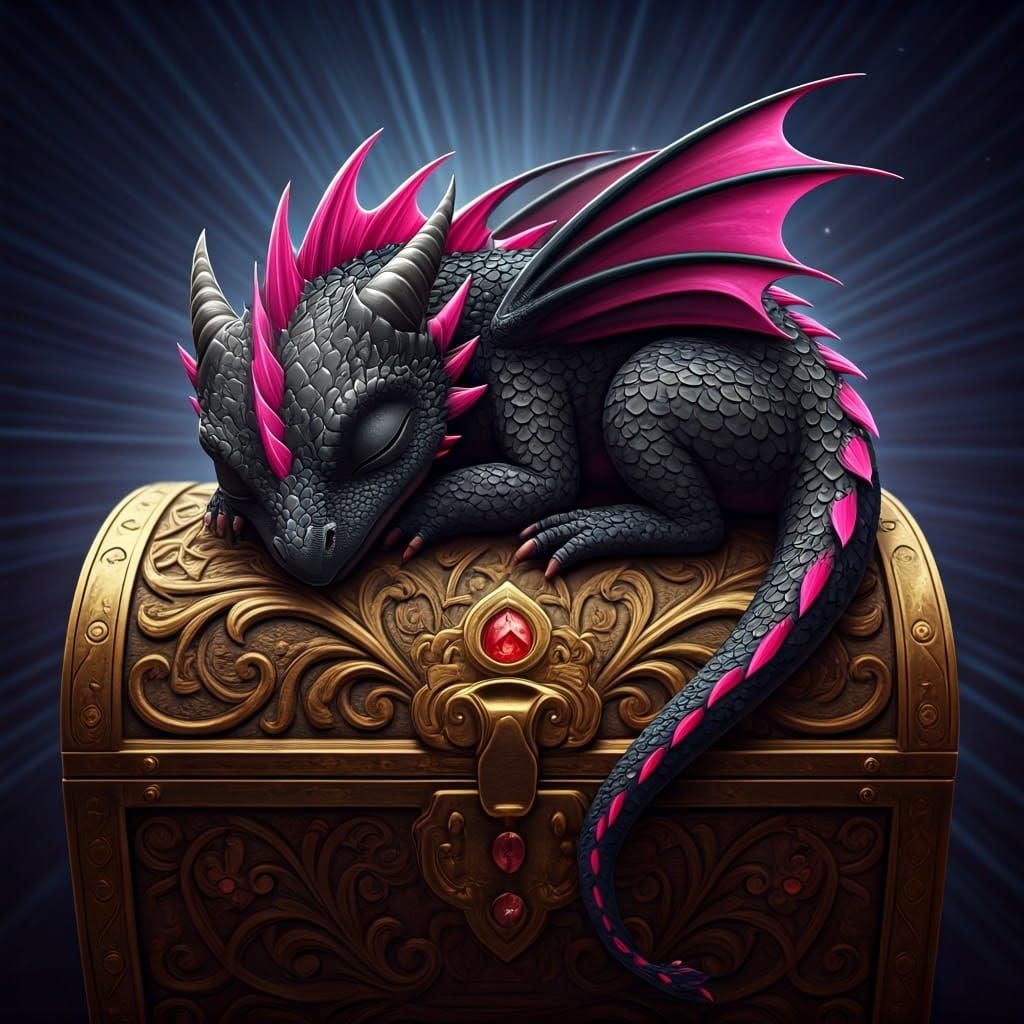 Sleeping Dragon Cub on Jeweled Chest