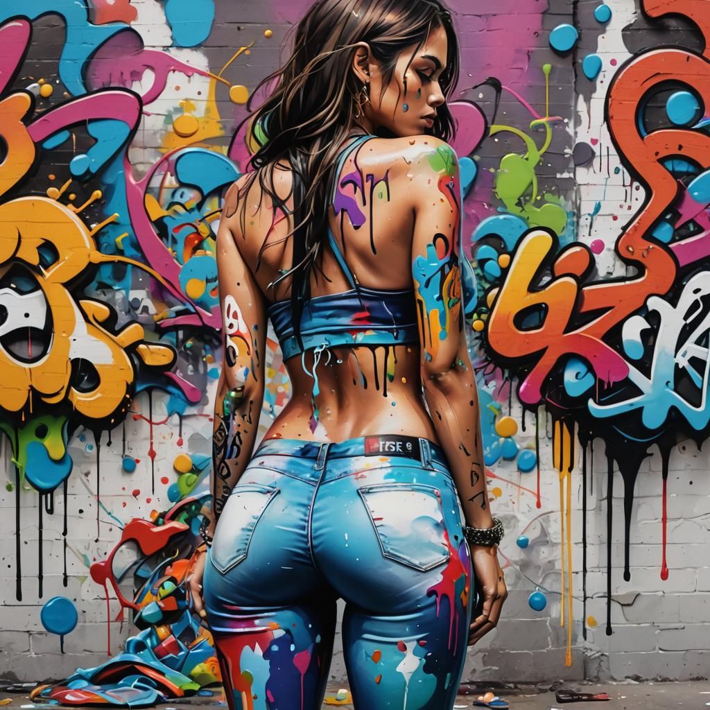 Latina Figure in Graffiti Splash Art Style