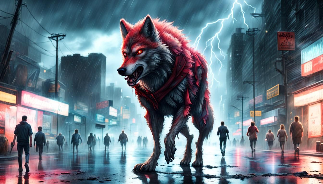 Wolfman Howling in Sci-Fi Cityscape: 3D Game Art
