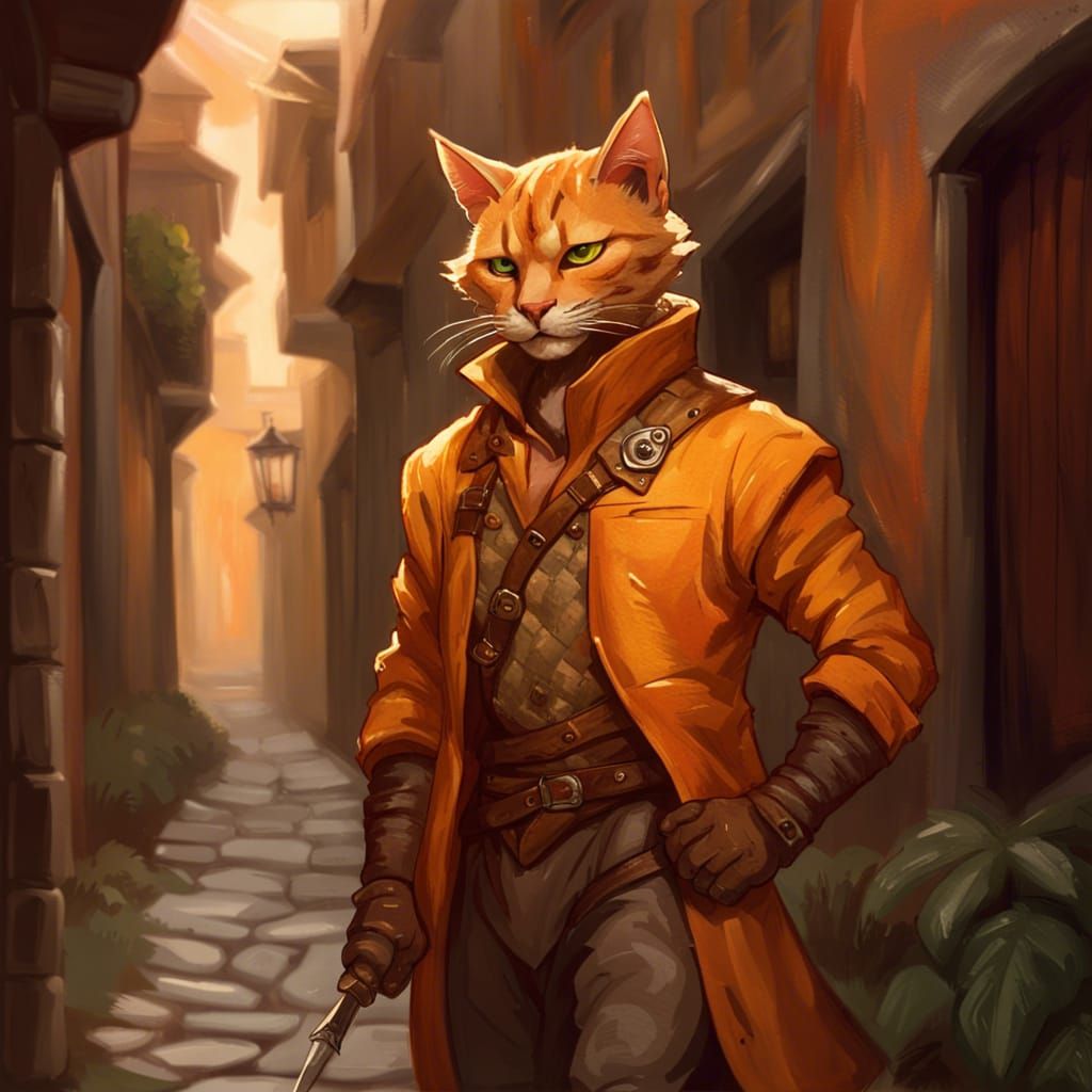 Orange Tabaxi Rogue in Fantasy Portrait