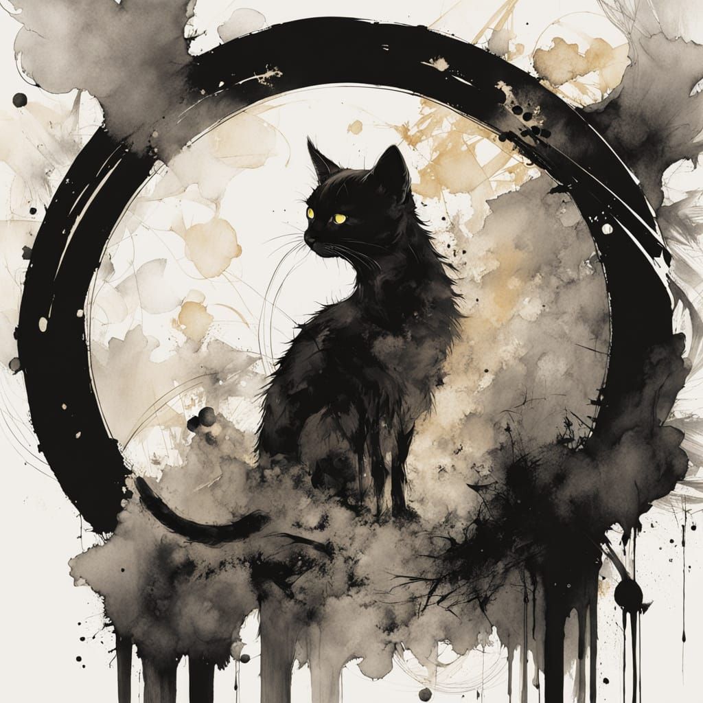 Neon Robot Kitten Logo with Ink Splatter Design