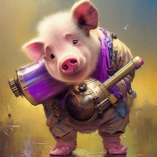 Steampunk Piglet in Hyperrealistic Style