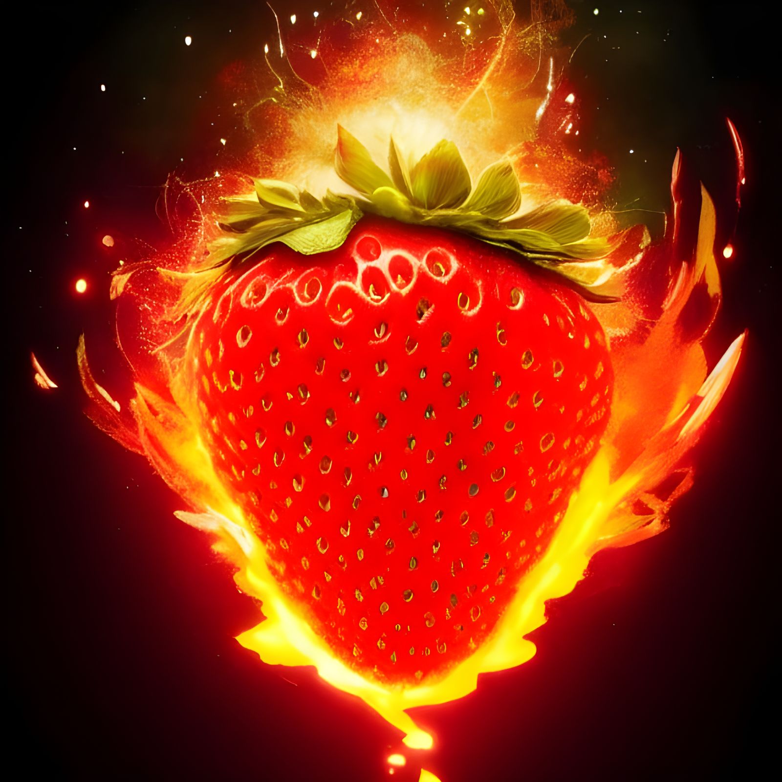 Fiery Strawberry: Hyperdetailed Digital Illustration