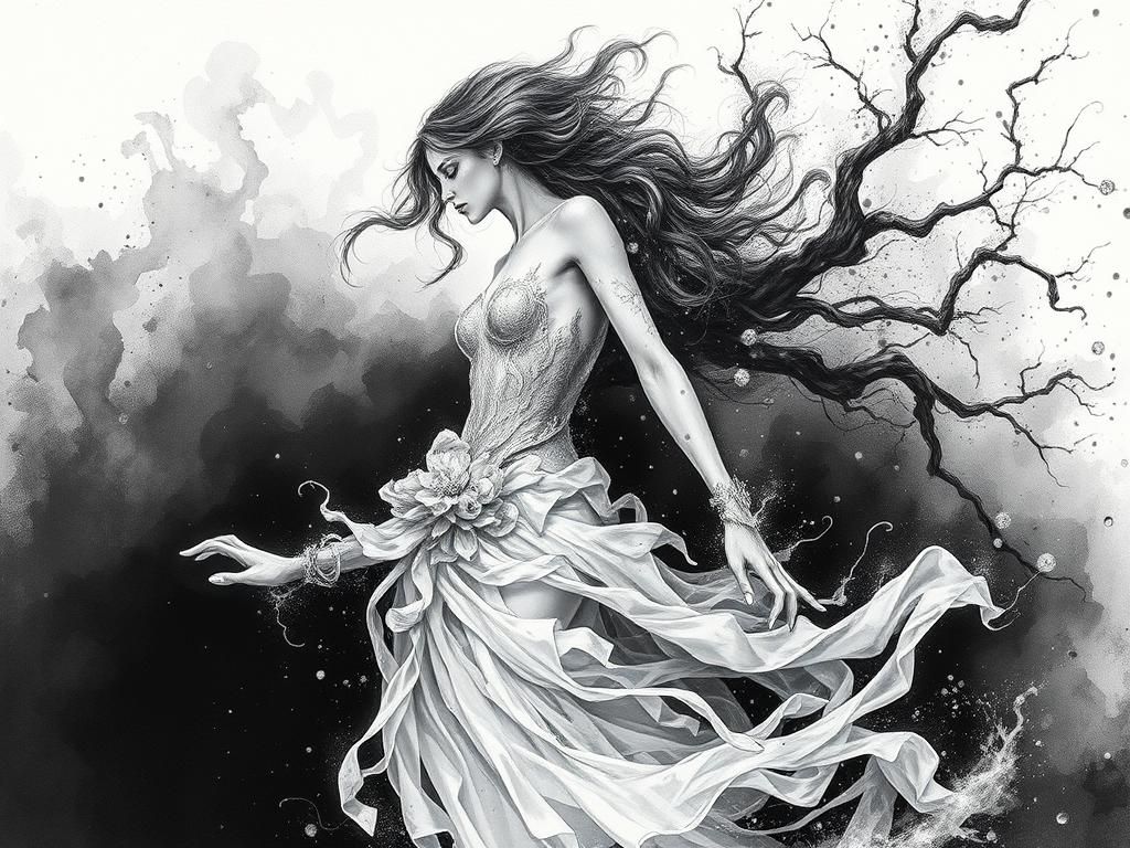 Ethereal Ghost Portrait in Fluid Splatter Style