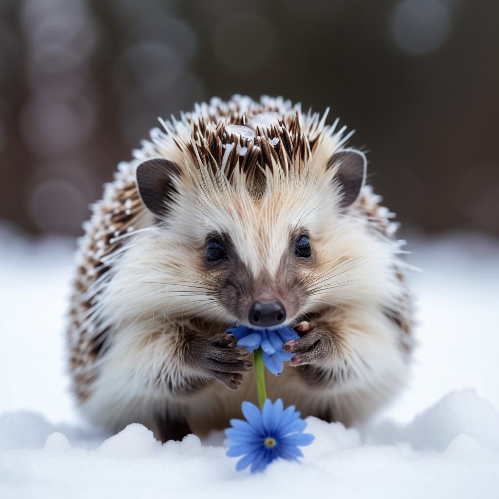 A Cute Hedgehog in Winter Wonderland