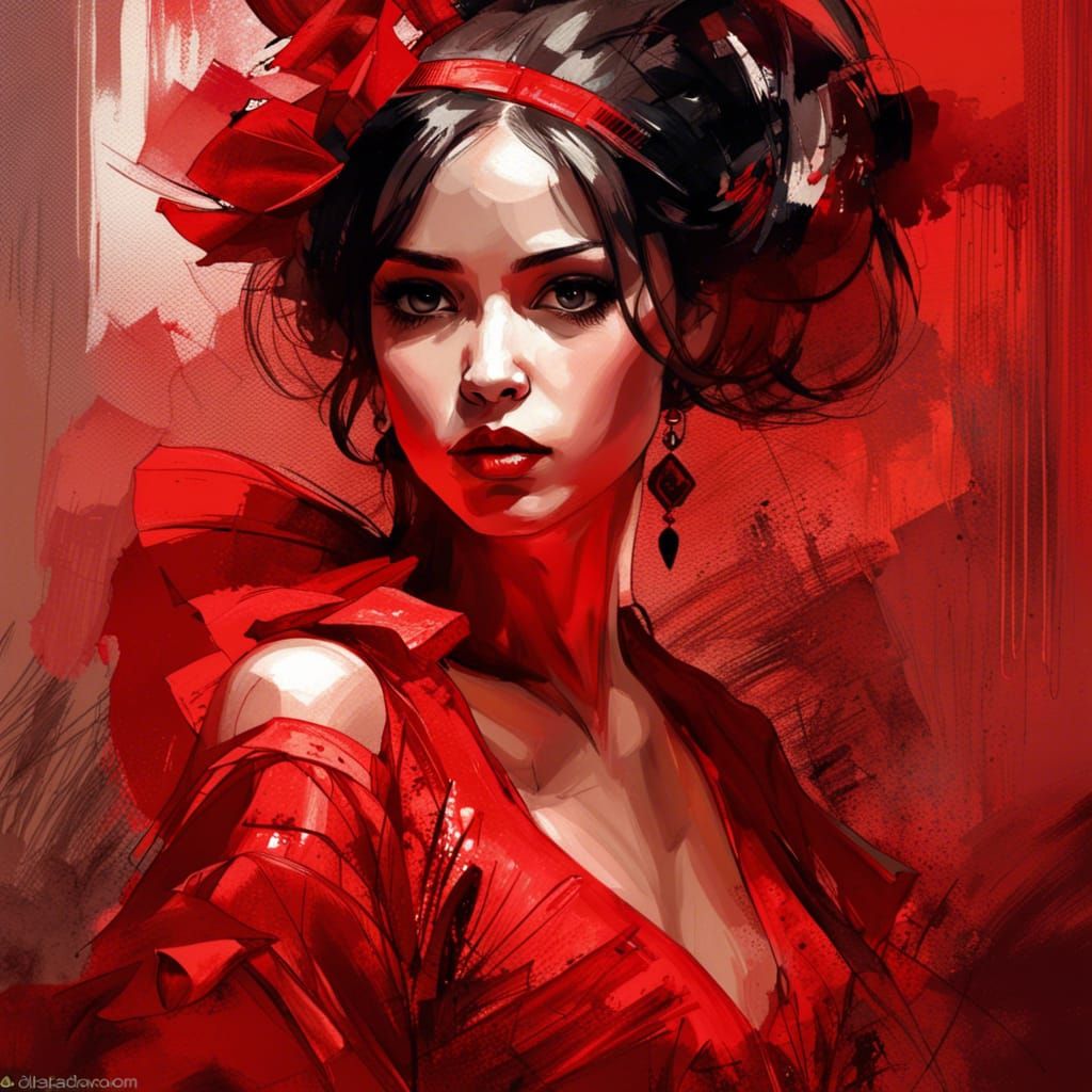 Flamenco Dancer in Red: Detailed Digital Art
