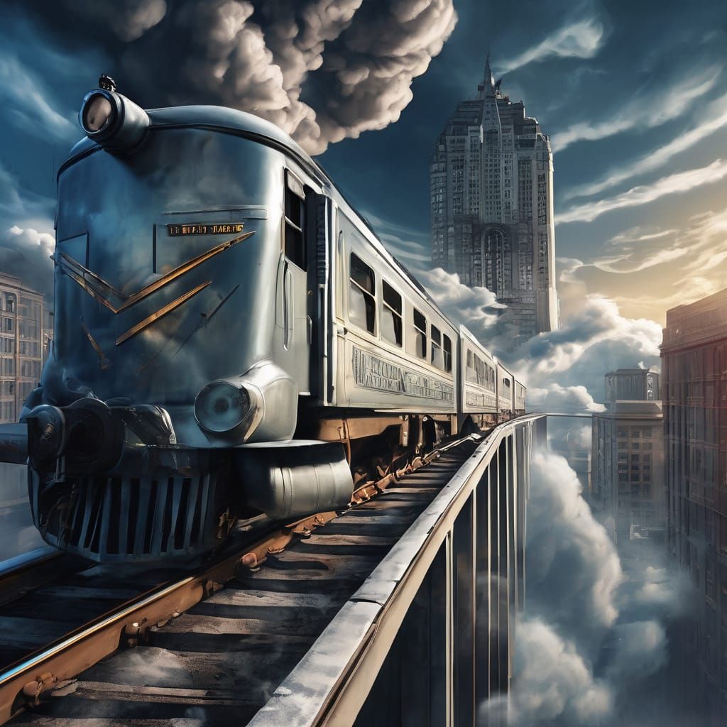 Surreal Train Journey Through Dreamlike Skies