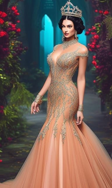 Fantasy Queen with Elaborate Crown in Digital Art