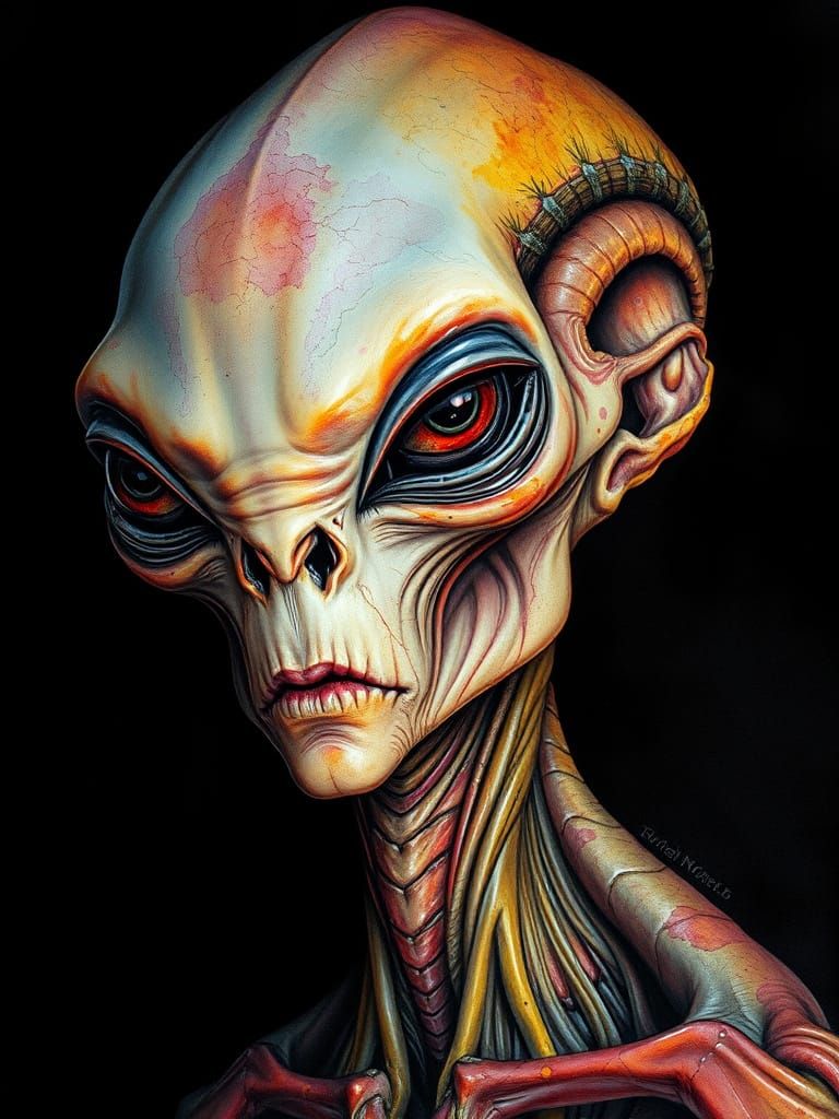 Ethereal Alien Portrait in Watercolor-Inspired Hues