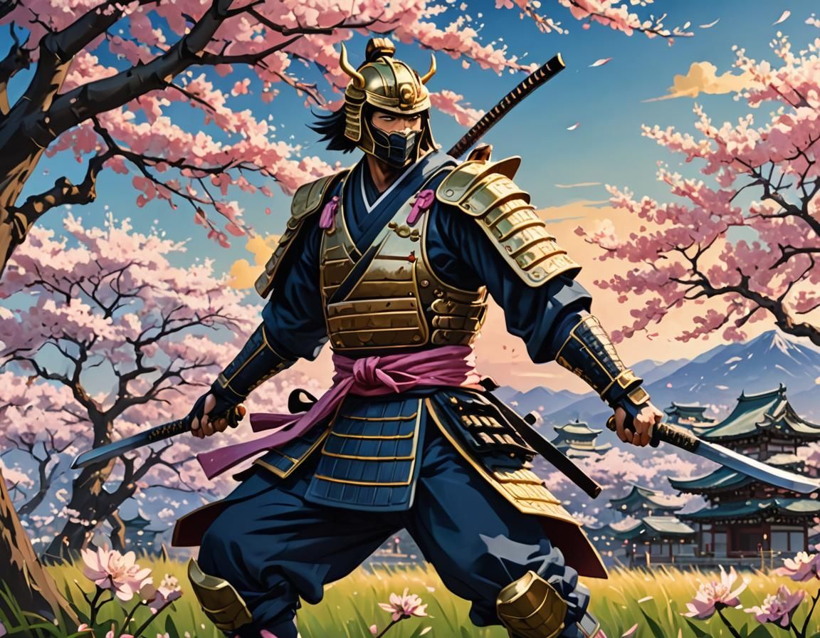 Samurai Warrior Training in Anime Manga Style